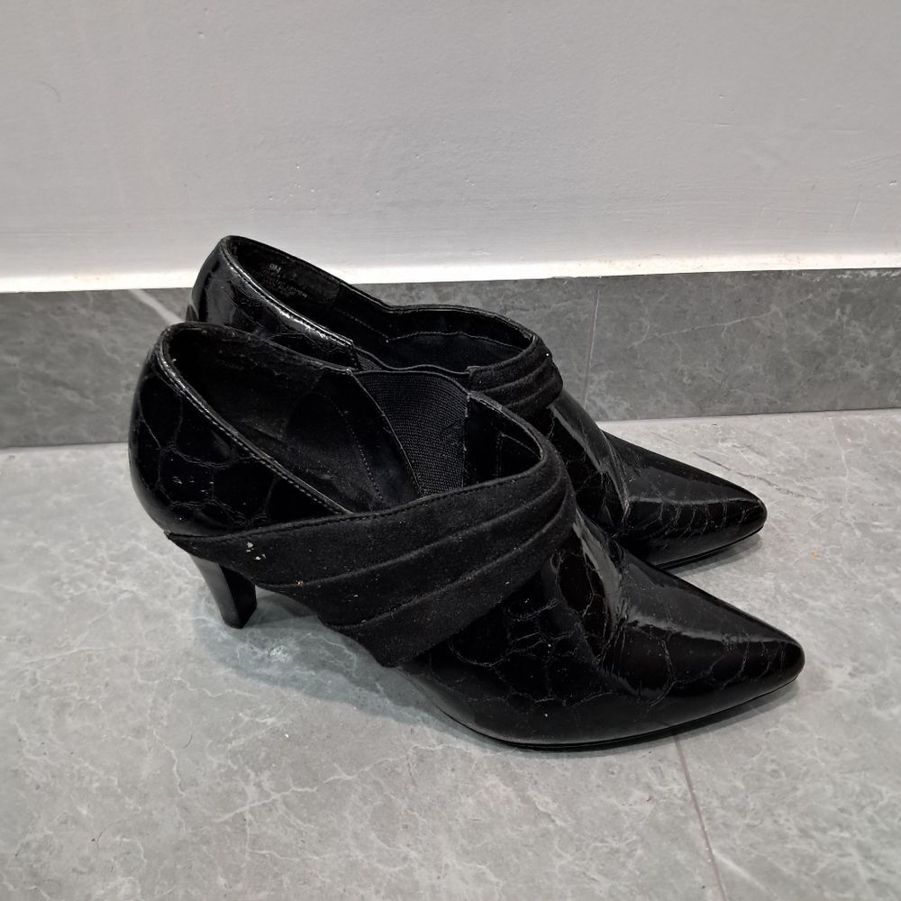 *Final Price* Impo Heels Pumps Women's 9 Black Faux Leather Croc Leather Evening